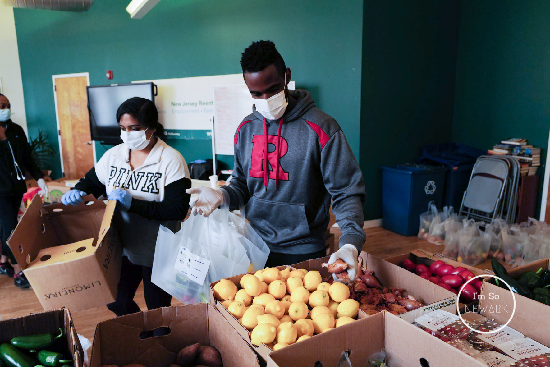 Rutgers School of Medicine student helping bag and deliver groceries to those in need during Covid19 pandemic. Newark NJ